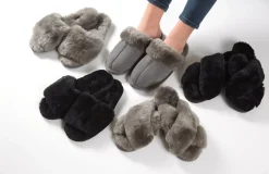 Deep Classic Dark Grey Luxury Sheepskin Slipper Slides