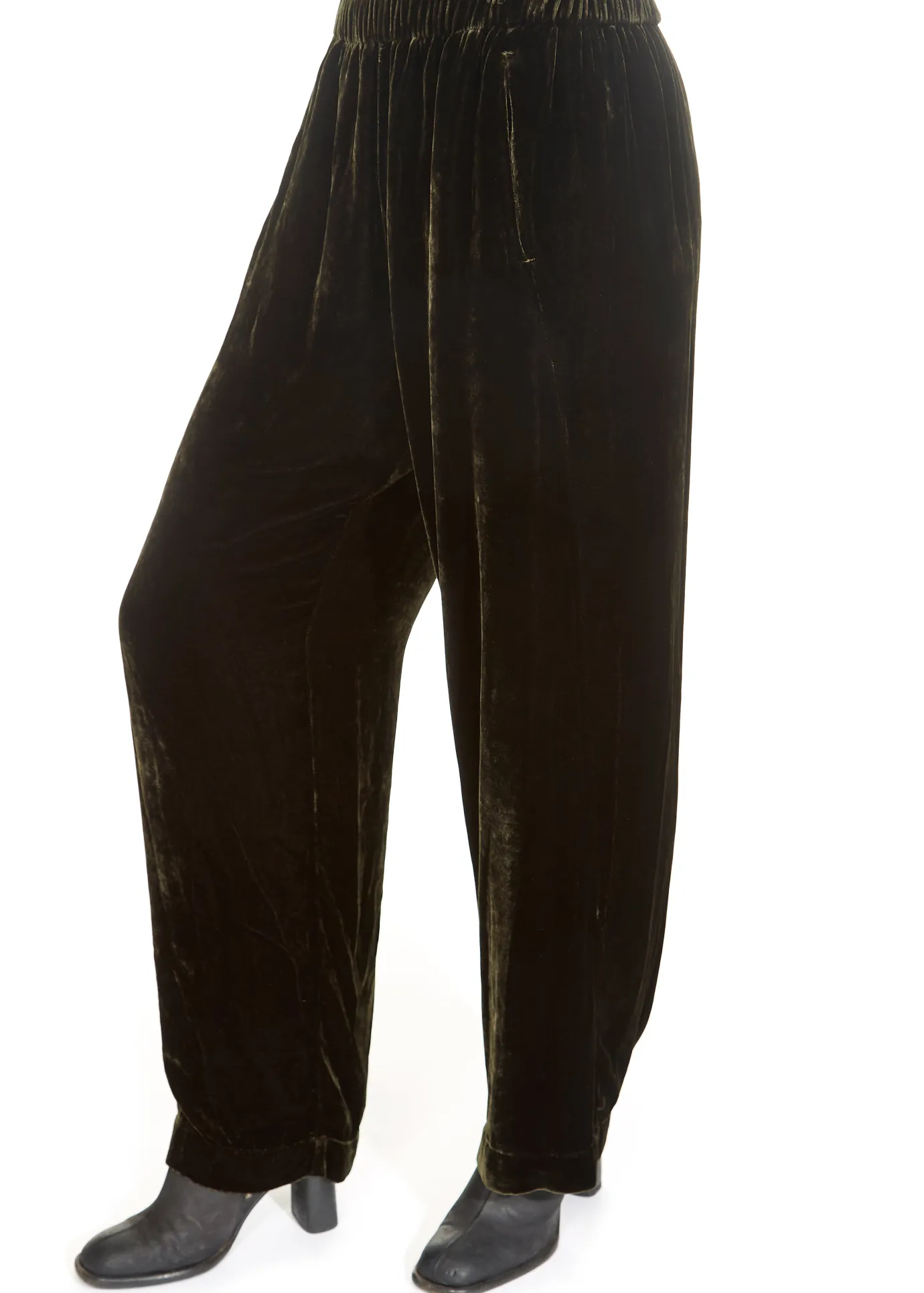 'Dennie' Green Silk Velvet Trousers