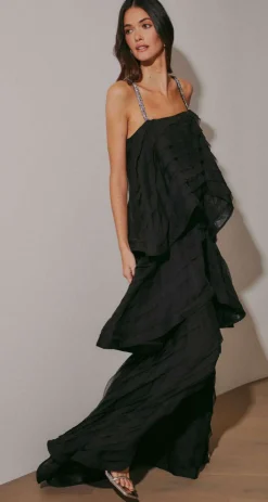 Eira Black Layered Evening Dress