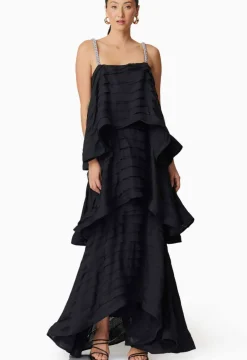 Eira Black Layered Evening Dress