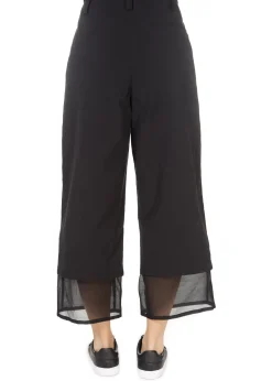 'Even' Cropped Black Chiffon Hem Wide Leg Trousers