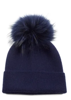 Fur5Eight Navy Premium Wool Blend Fur Pom Hat