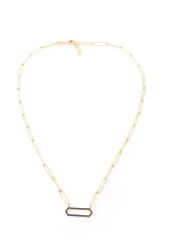 Gold Thin Rectangle Belcher with Black Pendant Chain