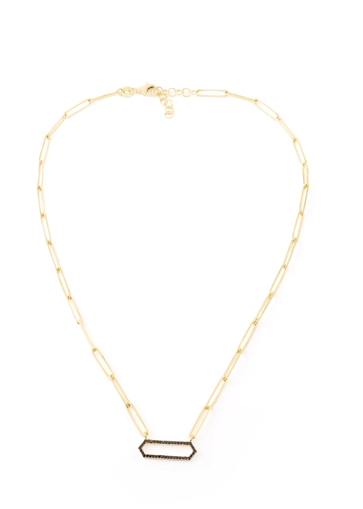 Gold Thin Rectangle Belcher with Black Pendant Chain