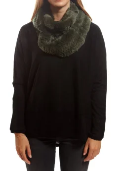 Green Knitted Rabbit Double Snood With Fur Trim
