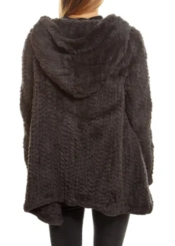 Grey Knitted Real Rex Rabbit Fur Fluted Hoodie