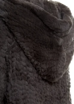 Grey Knitted Real Rex Rabbit Fur Fluted Hoodie