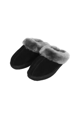 Grey on Black Sheepskin Wedge Slippers