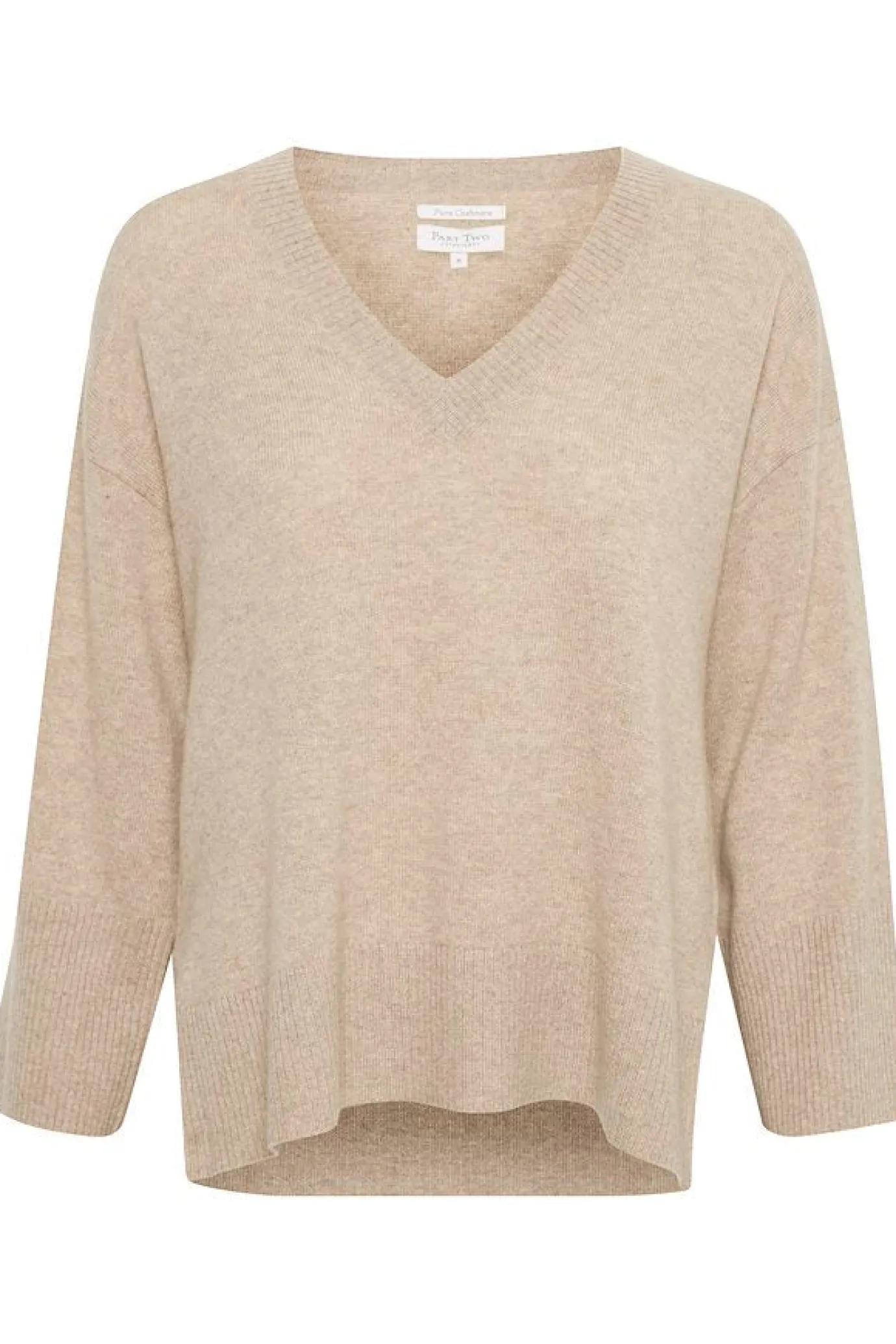Hellin Light Camel Melange V Neck Cashmere Sweater