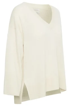 Hellin White Cap Cream V Neck Cahsmere Sweater