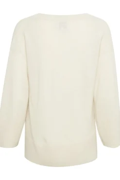 Hellin White Cap Cream V Neck Cahsmere Sweater