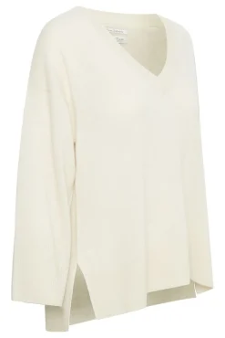 Hellin White Cap Cream V Neck Cahsmere Sweater