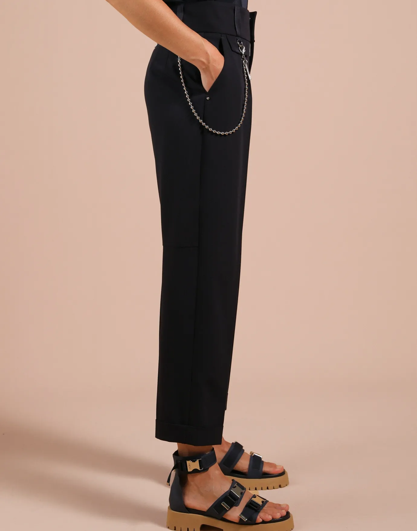 High Understated Navy Hip Chain Trouser