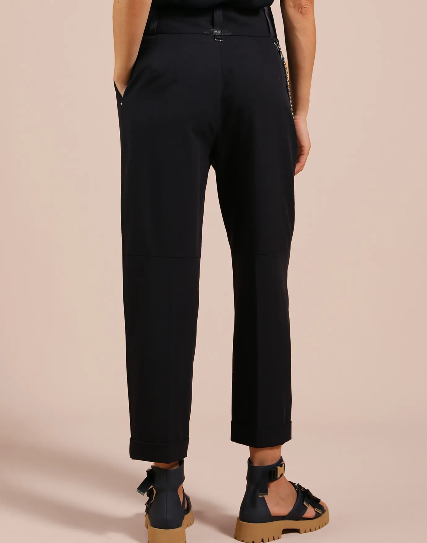 High Understated Navy Hip Chain Trouser