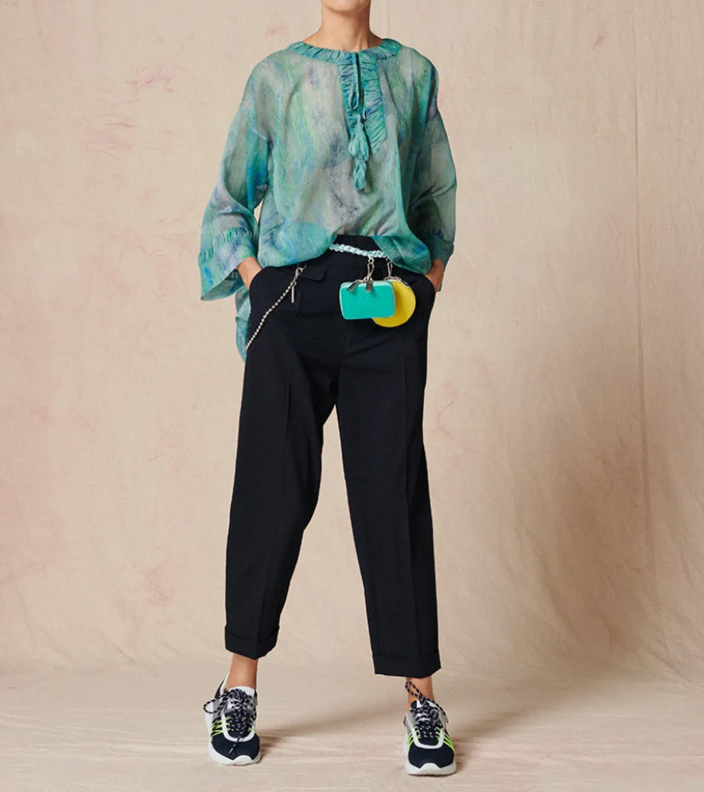 High Understated Navy Hip Chain Trouser