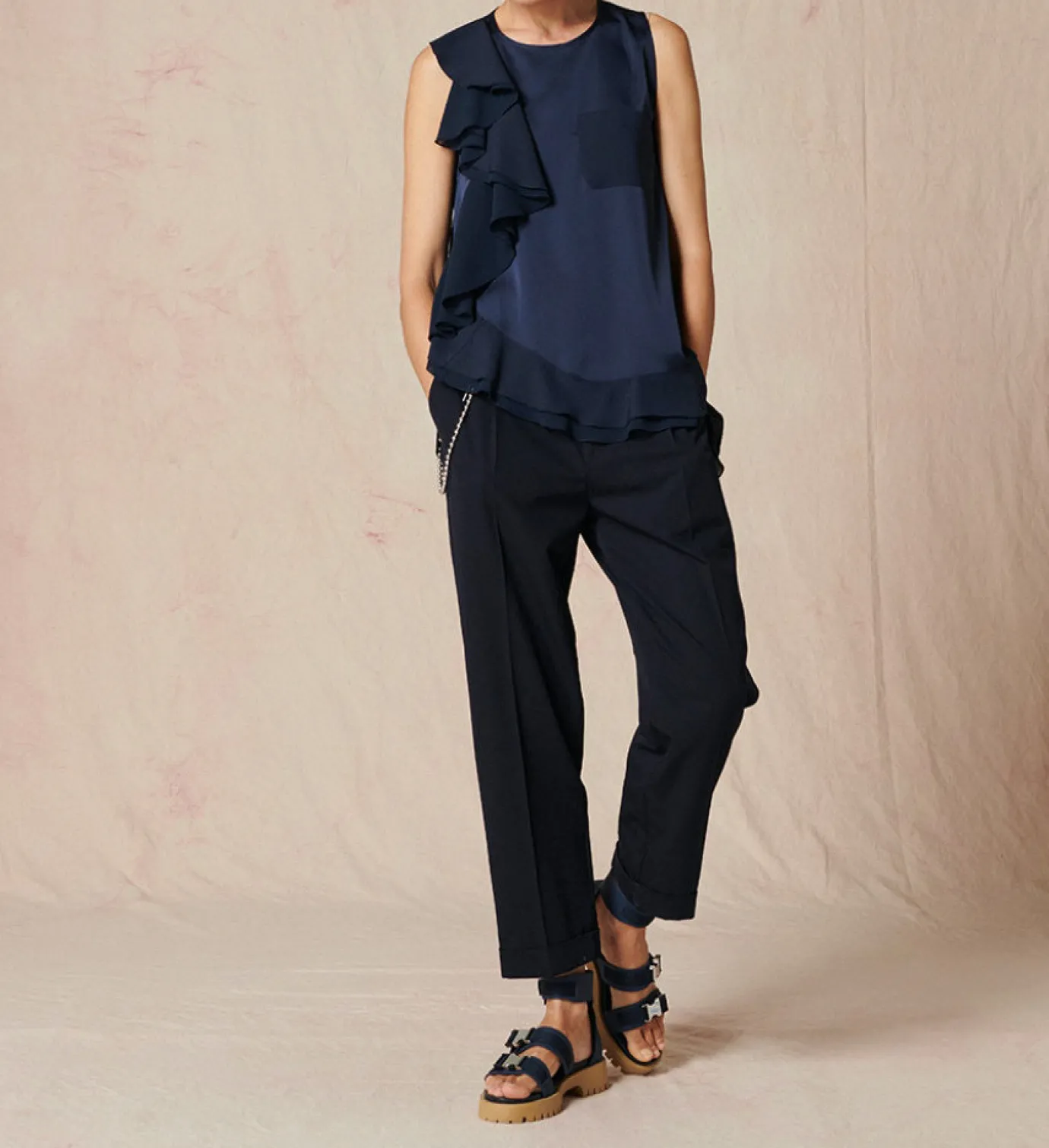 High Understated Navy Hip Chain Trouser