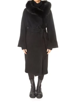 Jessimara Long Hooded Wool Blend Coat Black