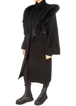 Jessimara Long Hooded Wool Blend Coat Black
