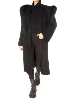 Jessimara Long Hooded Wool Blend Coat Black