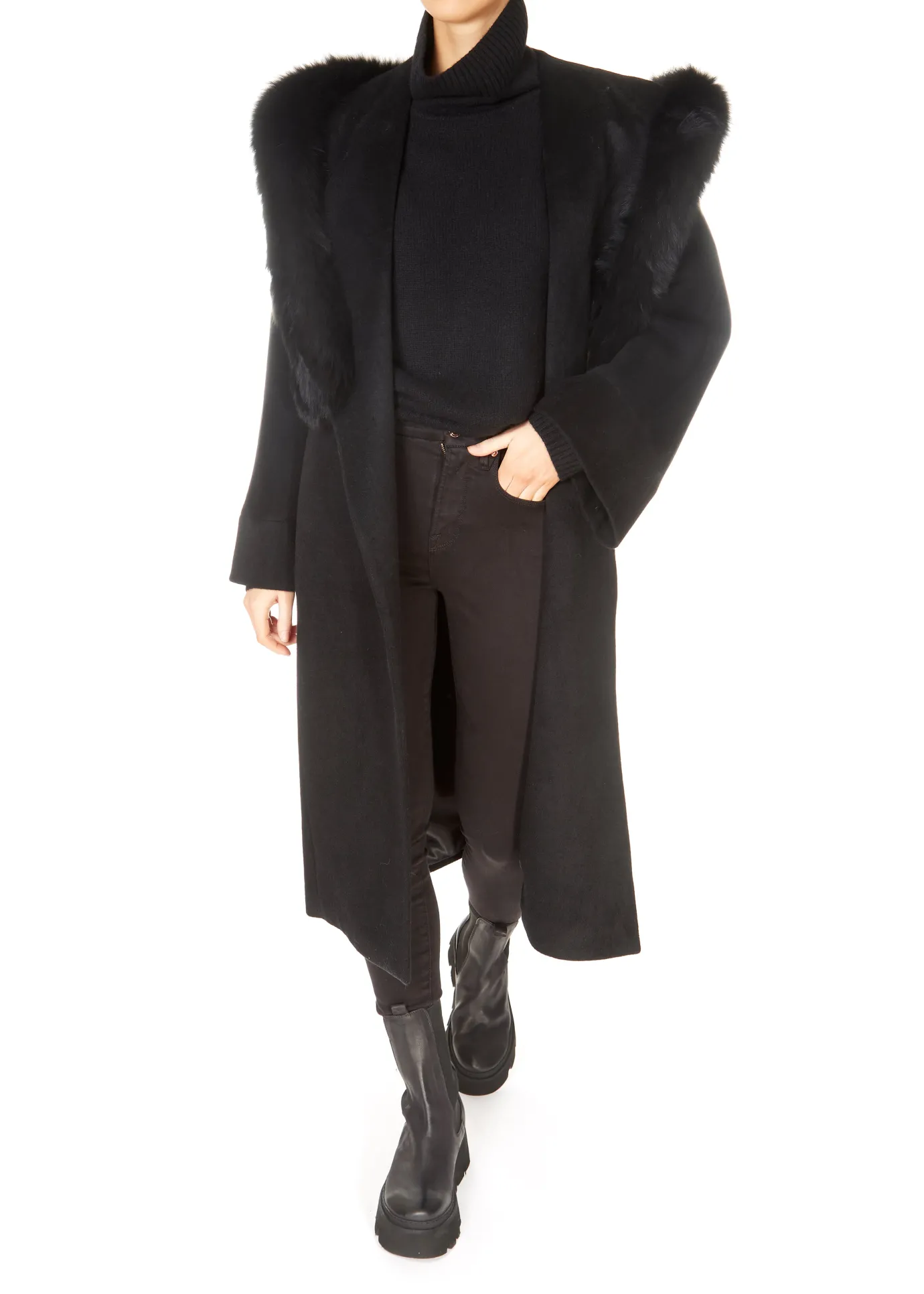 Jessimara Long Hooded Wool Blend Coat Black