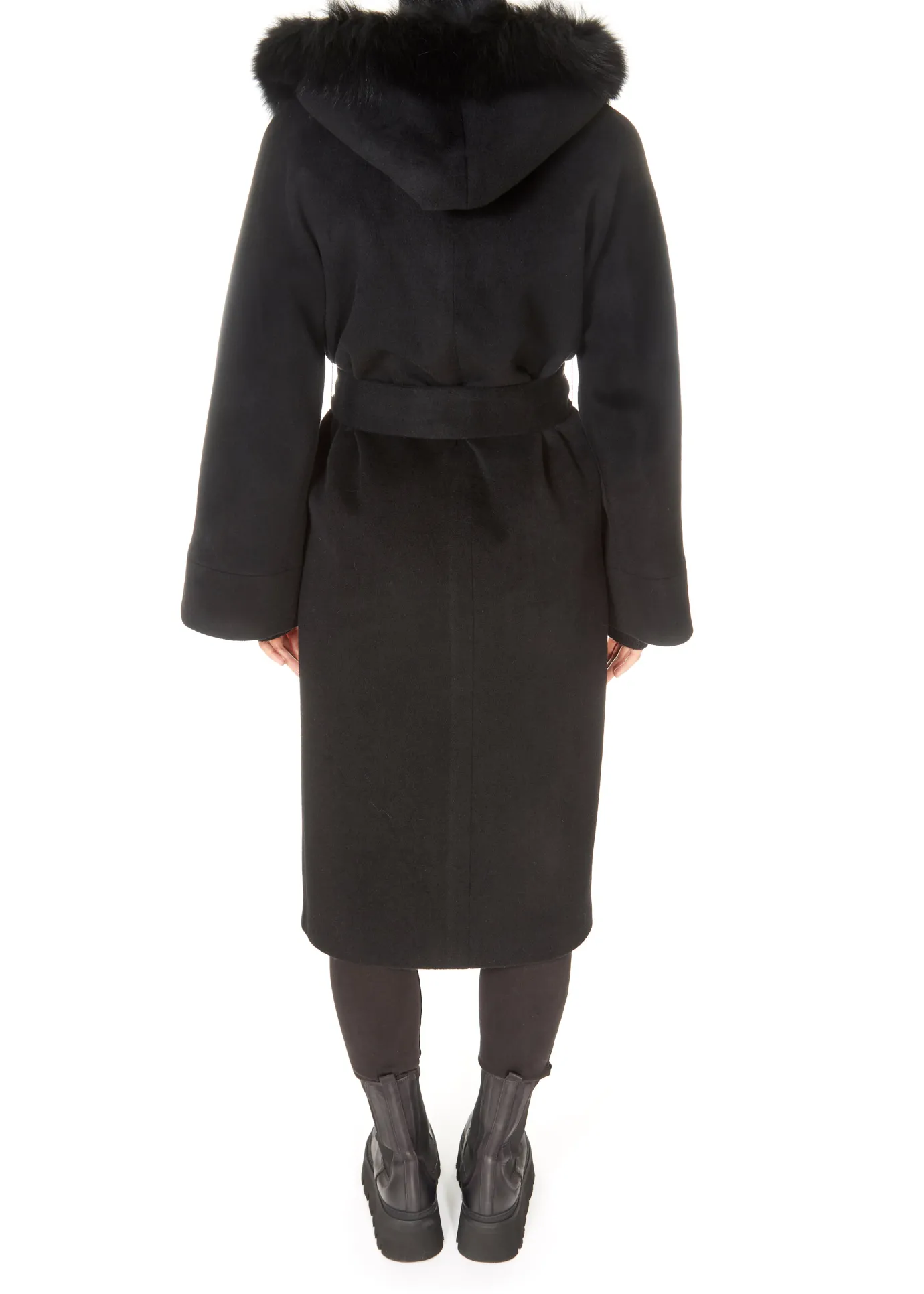 Jessimara Long Hooded Wool Blend Coat Black