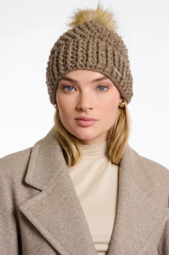Kevina Knitted Hat with Detachable Faux Fur PomPom