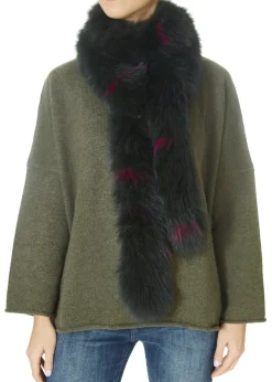 Khaki Open Fox Tube Scarf With Pink Detailing