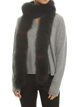 Khaki Open Fox Tube Scarf With Pink Detailing