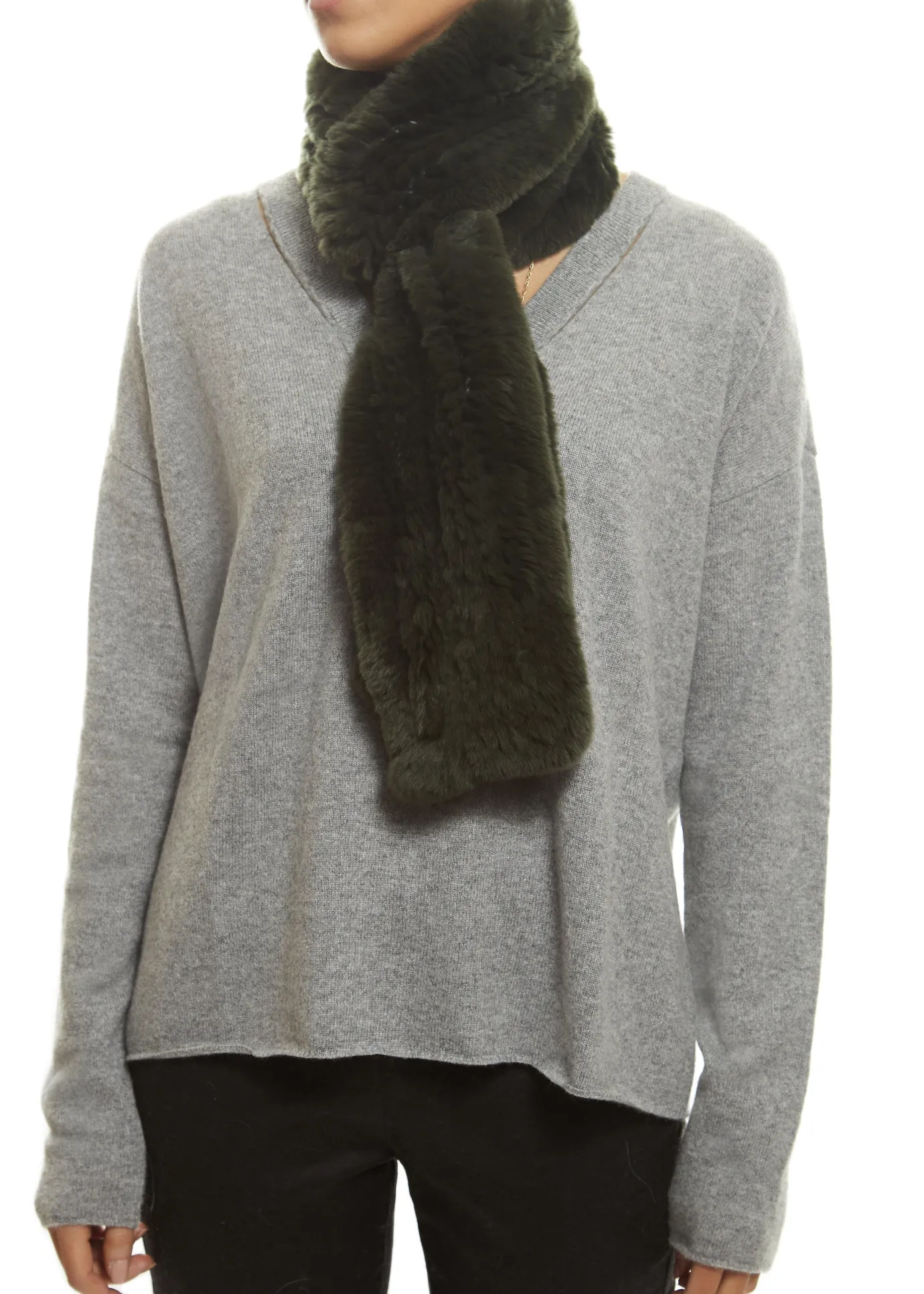 Khaki 'Open' Real Rex Rabbit Fur Scarf