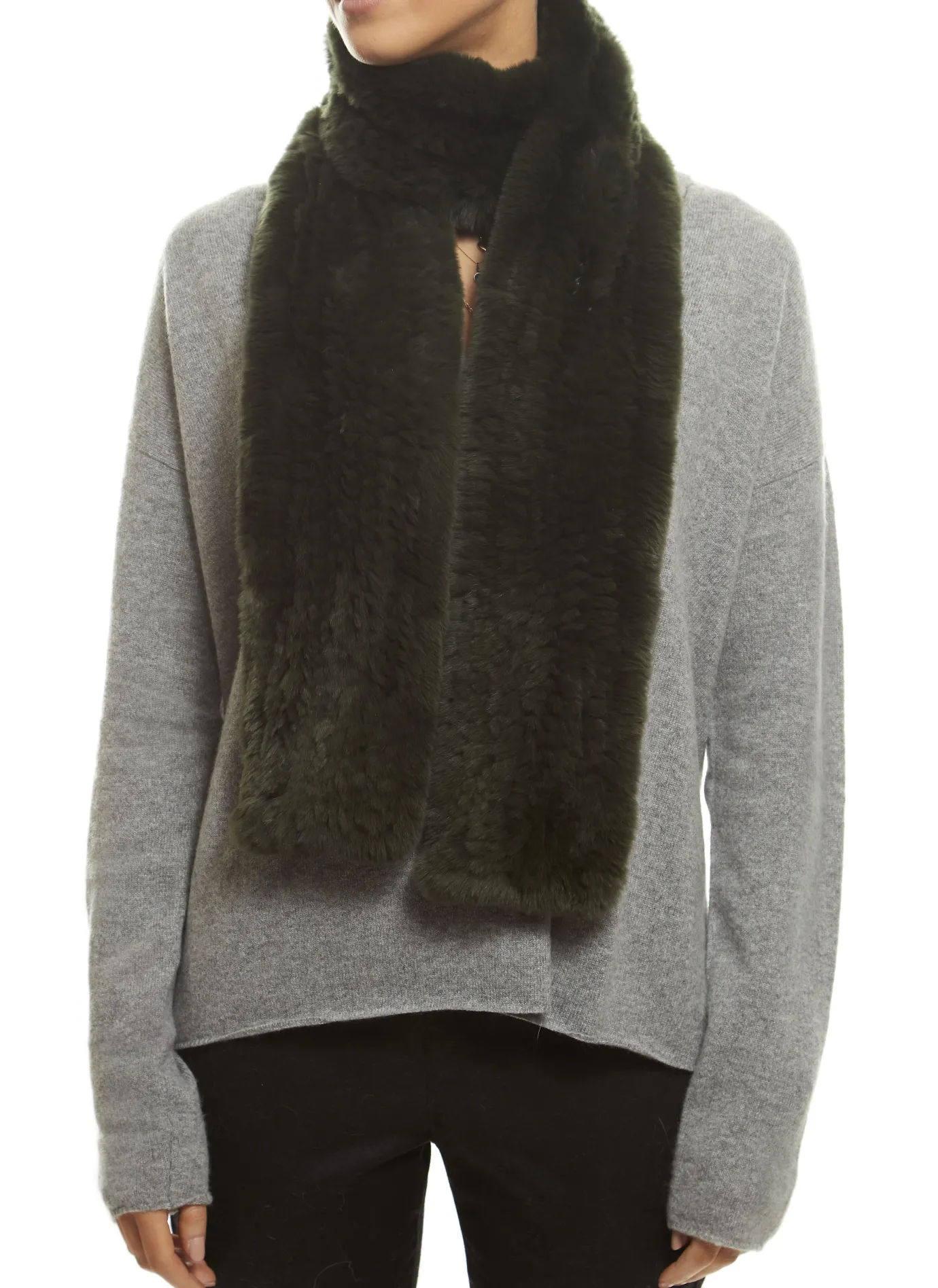 Khaki 'Open' Real Rex Rabbit Fur Scarf