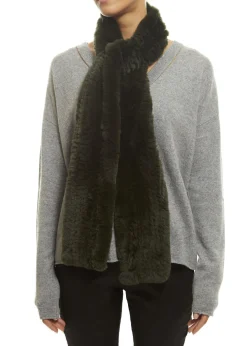 Khaki 'Open' Real Rex Rabbit Fur Scarf