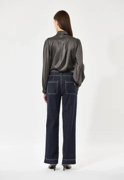 Kikki Anchor Grey Blouse with Bow