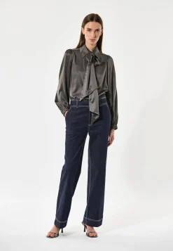 Kikki Anchor Grey Blouse with Bow