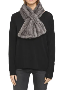 Knitted Grey Slit Mink Luxury Fur Scarf