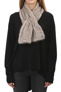 Knitted Grey Slit Mink Luxury Fur Scarf