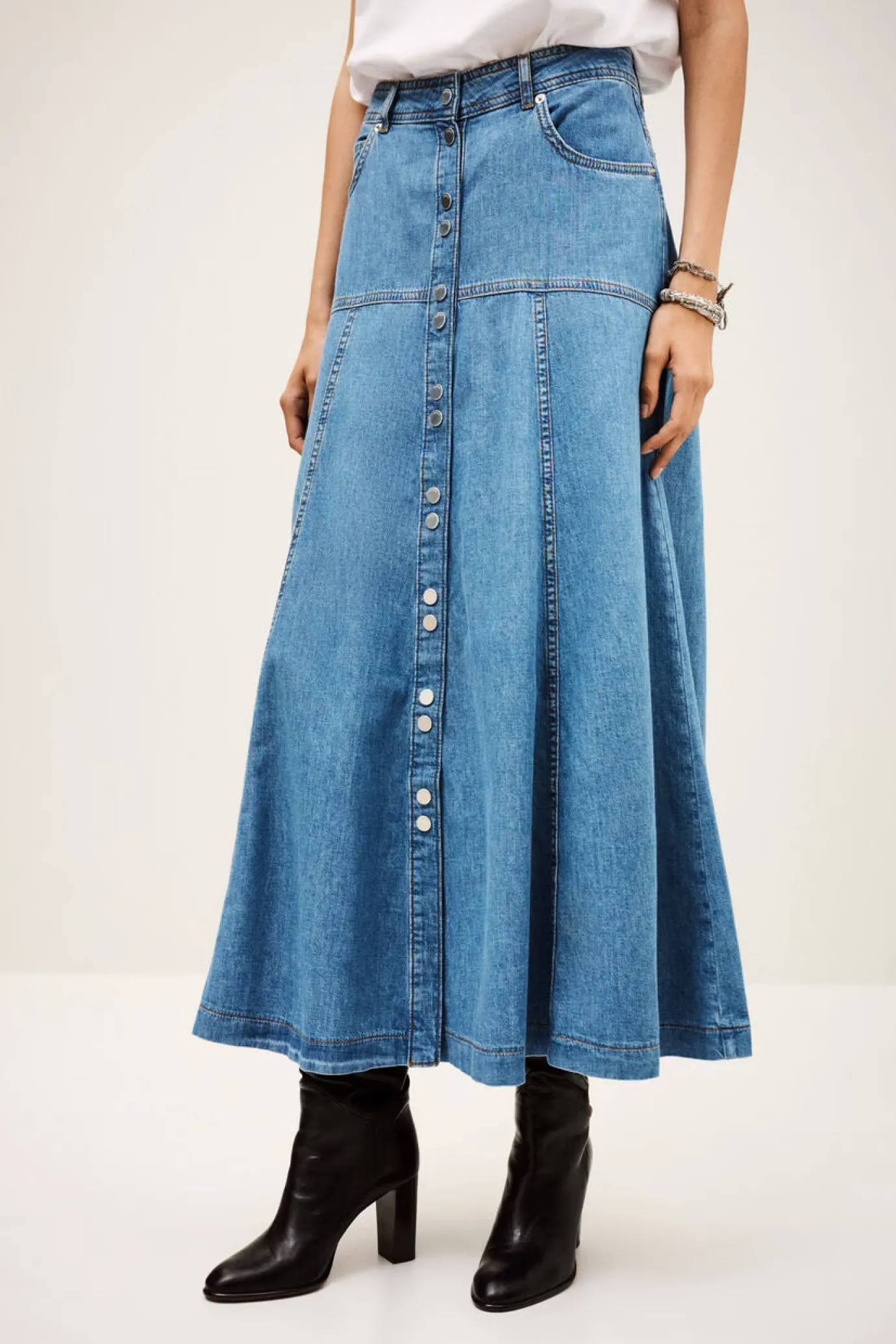Laddies Long Flared Denim Skirt