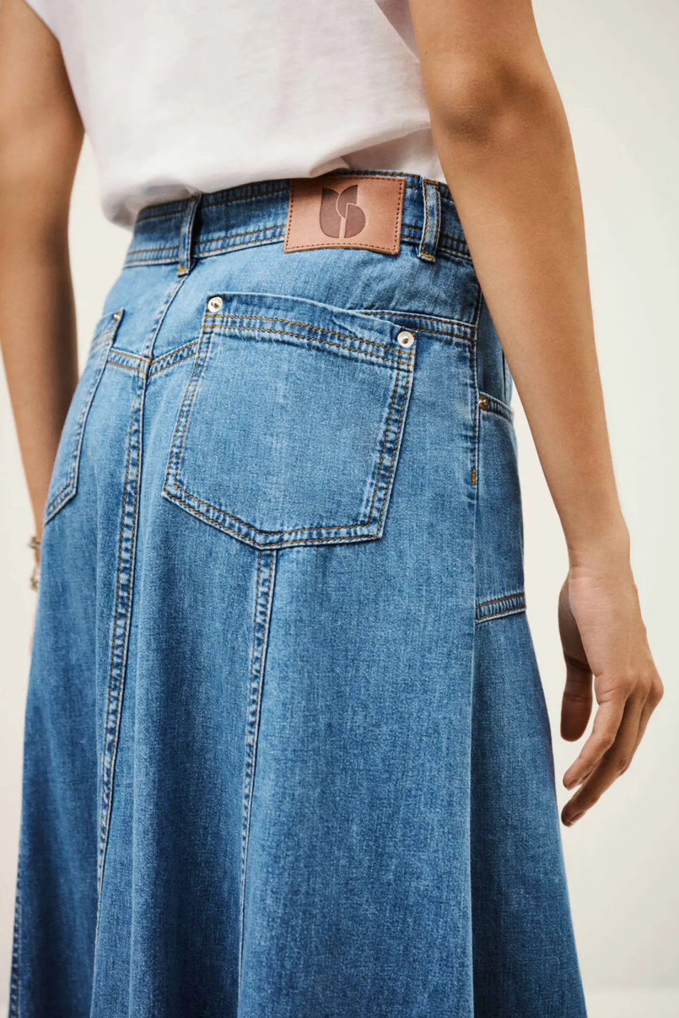 Laddies Long Flared Denim Skirt
