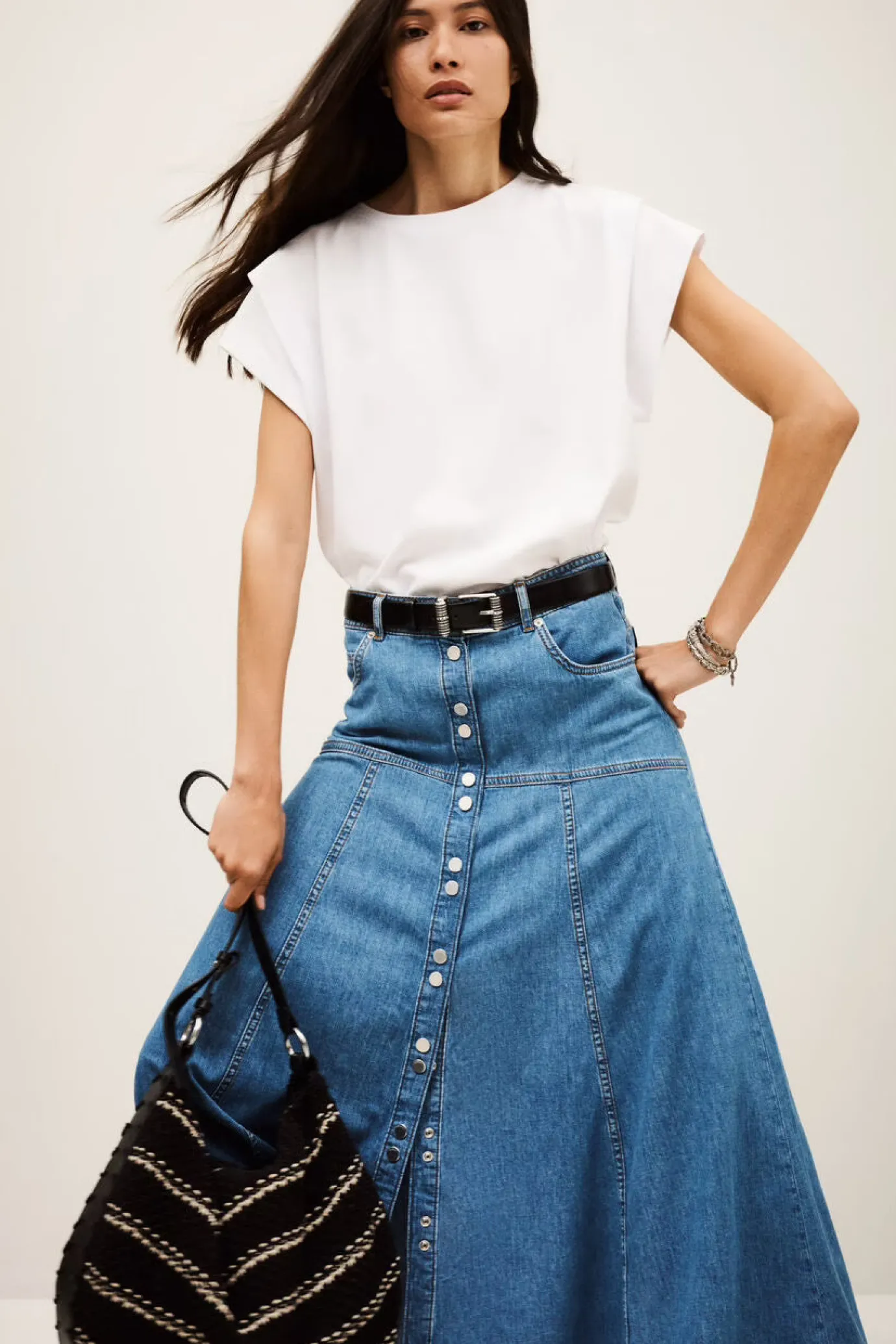 Laddies Long Flared Denim Skirt