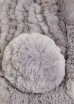 Light Grey Bobble Knitted Rabbit Luxury Fur Scarf