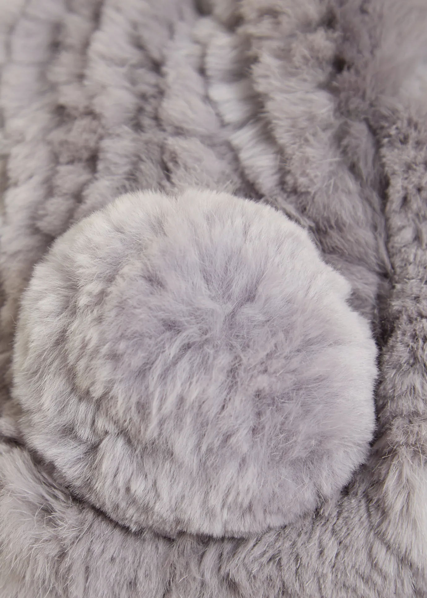 Light Grey Bobble Knitted Rabbit Luxury Fur Scarf