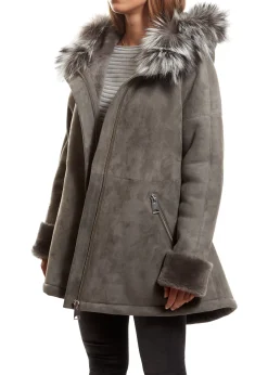 Light Grey Sheepskin Duffle Coat