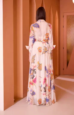 Long Cream Printed Shirt Dress
