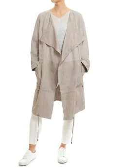 Long Light Grey Suede Coat