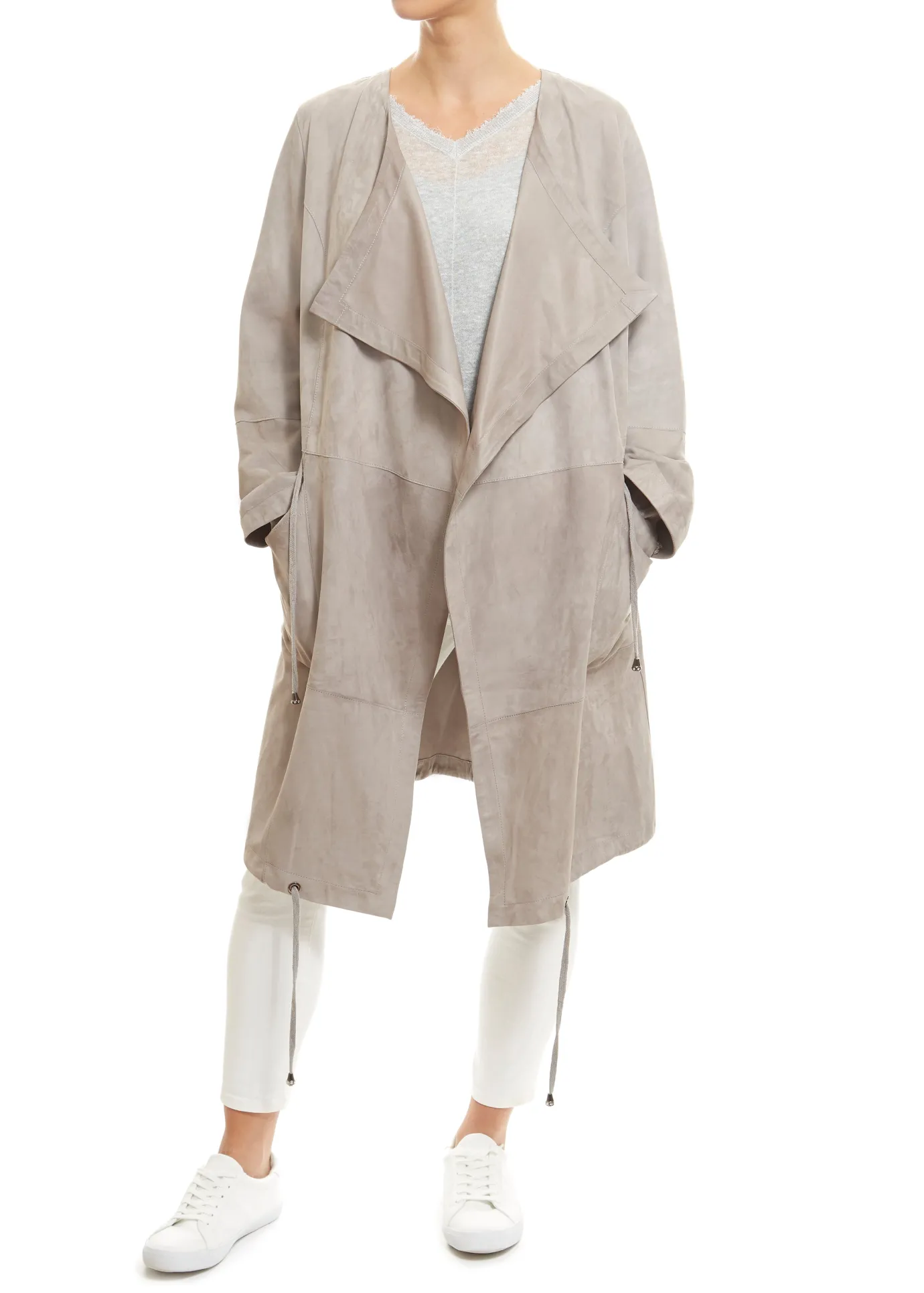Long Light Grey Suede Coat
