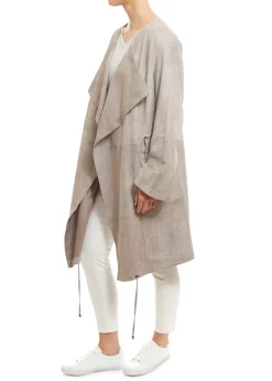 Long Light Grey Suede Coat