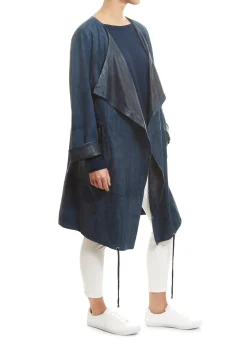 Long Navy Suede Belted Coat
