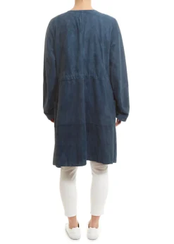 Long Navy Suede Belted Coat