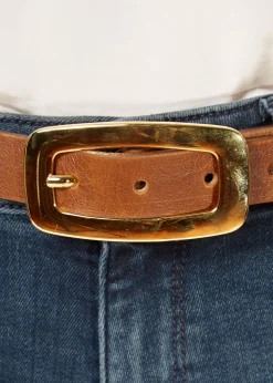 'Lyra' Cogna Brown Belt With Gold Buckle