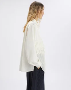 Meryl White Pleated Ruffled Shirt