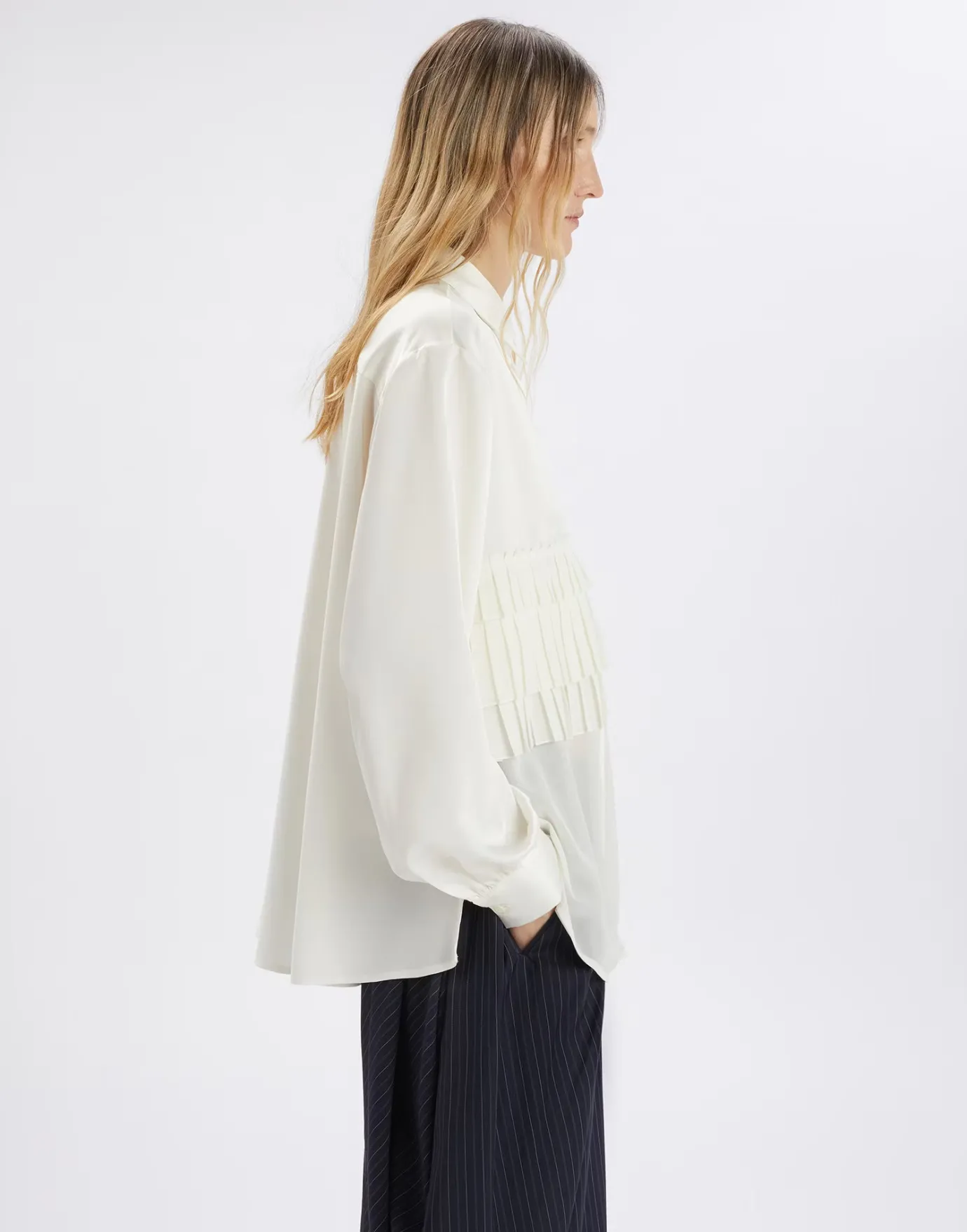 Meryl White Pleated Ruffled Shirt